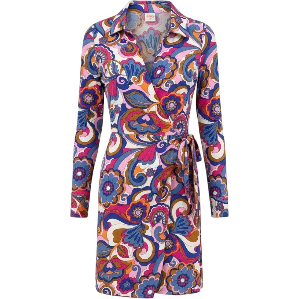 Intempo Womens Retro Floral Paisley Wrap Dress Pink Blue XS 106345